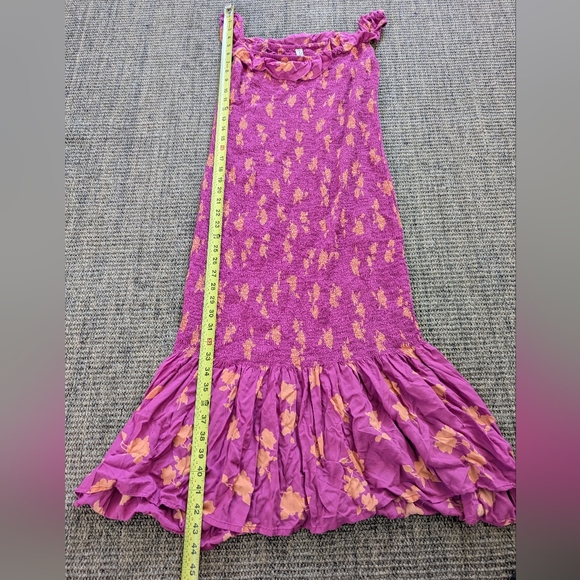 Anthropologie Off The Shoulder Pink Floral Stretch Smocked Midi Dress Medium - Picture 6 of 8